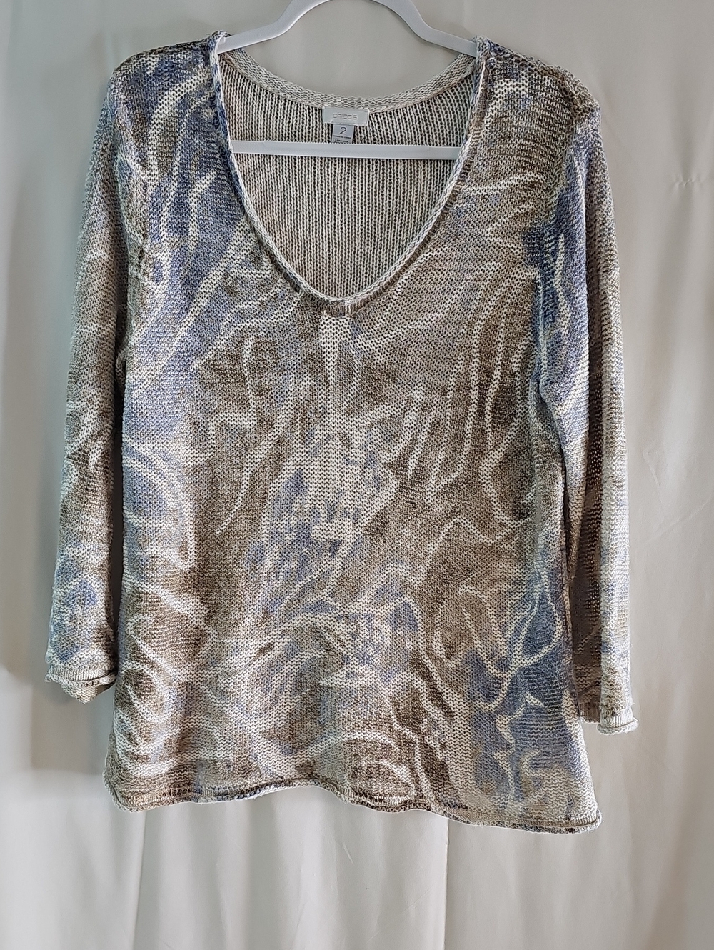 Chico's Neutral Multi V-Neck Long Sleeve Knit Top